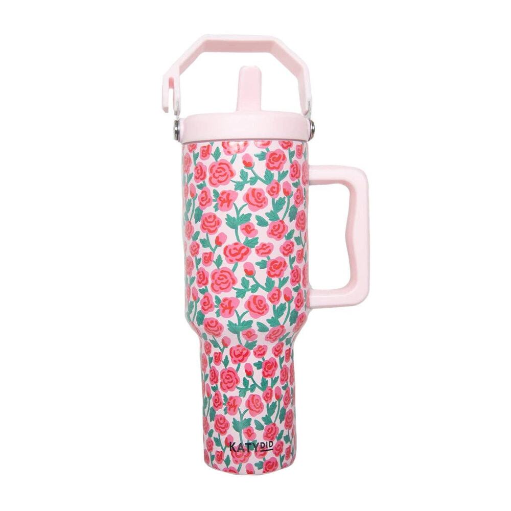 Whimsical Roses 38 oz Stainless Steel Tumbler in Light Pink